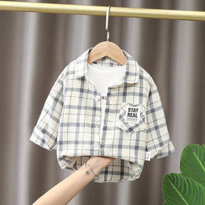 EstilinhoBaby Loja de roupas infantis para Criança e Bebê - Camisa Infantil Mini Estilo - Khaki - 9 - 12 Meses - Camisa Infantil