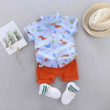 Estilinho Baby Loja de roupas infantis para Criança e Bebê - Conjunto Infantil 2 em 1 - Dino Divertido - Azul - 0 - 3 Meses - Conjuntinho