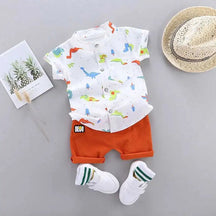 Estilinho Baby Loja de roupas infantis para Criança e Bebê - Conjunto Infantil 2 em 1 - Dino Divertido - Branco - 0 - 3 Meses - Conjuntinho