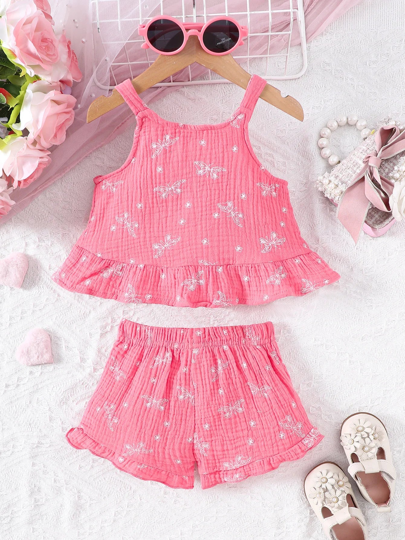 Estilinho Baby Loja de roupas infantis para Criança e Bebê - Conjunto Infantil 2 em 1 - Sol e Lua (Óculos Incluso) - Rosa - 12 Meses - Conjuntinho