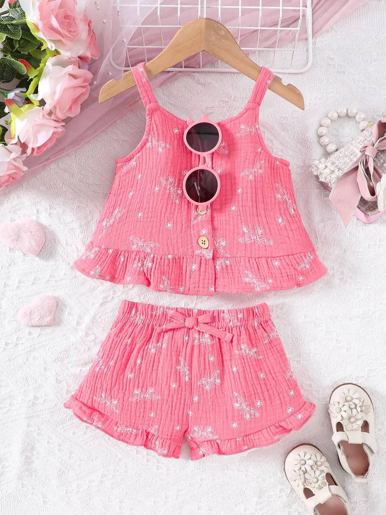 Estilinho Baby Loja de roupas infantis para Criança e Bebê - Conjunto Infantil 2 em 1 - Sol e Lua (Óculos Incluso) - Rosa - 12 Meses - Conjuntinho