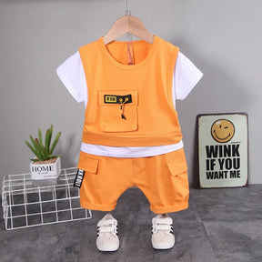 EstilinhoBaby Loja de roupas infantis para Criança e Bebê - Conjunto Infantil 2 em 1 - Mini Descolado - Laranja - 12 Meses - Conjuntinho