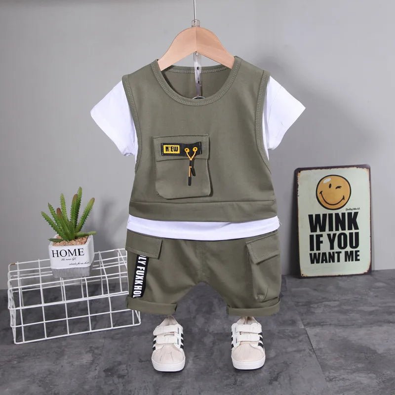 EstilinhoBaby Loja de roupas infantis para Criança e Bebê - Conjunto Infantil 2 em 1 - Mini Descolado - Verde - 12 Meses - Conjuntinho