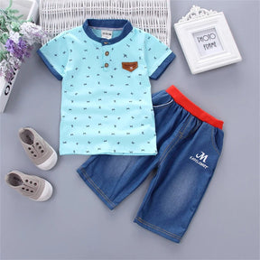 EstilinhoBaby Loja de roupas infantis para Criança e Bebê - Conjunto Infantil 2 em 1 - Mini Estilo Divertido - Azul - PP - Conjuntinho