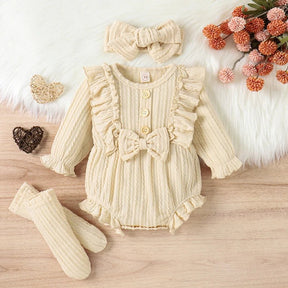 Estilinho Baby Loja de roupas infantis para Criança e Bebê - Conjunto Infantil 3 em 1 - Meiga - Bege - 0 - 3 Meses - Conjuntinho