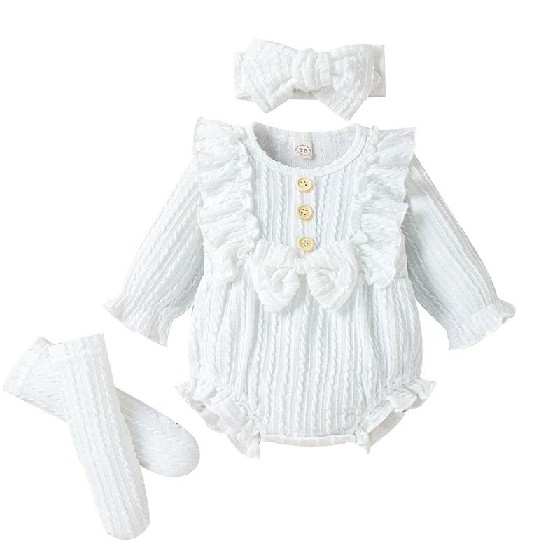 Estilinho Baby Loja de roupas infantis para Criança e Bebê - Conjunto Infantil 3 em 1 - Meiga - Branco - 0 - 3 Meses - Conjuntinho