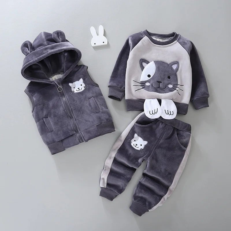 Estilinho Baby Loja de roupas infantis para Criança e Bebê - Conjunto Infantil 3 em 1 - Surpresa em Dobro - Cinza - 12 Meses - Conjuntinho