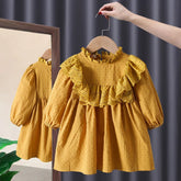 EstilinhoBaby Loja de roupas infantis para Criança e Bebê - Vestido Infantil Encanto - Amarelo - 9 Meses - Vestido Infantil