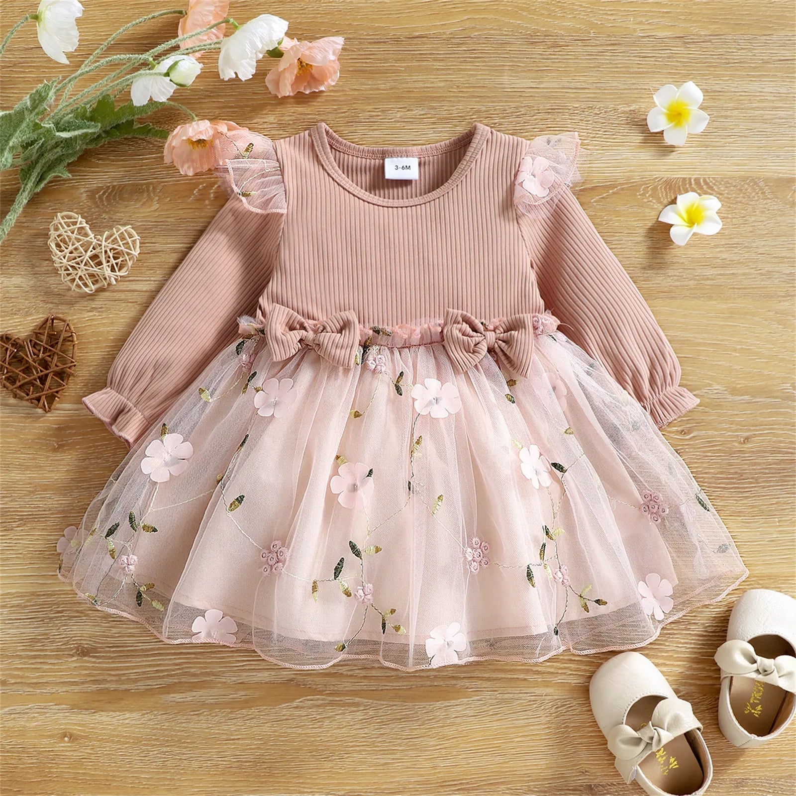 EstilinhoBaby Loja de roupas infantis para Criança e Bebê - Vestido Infantil Mini Florido - Rosa - 6 - 9 Meses - Vestido Infantil